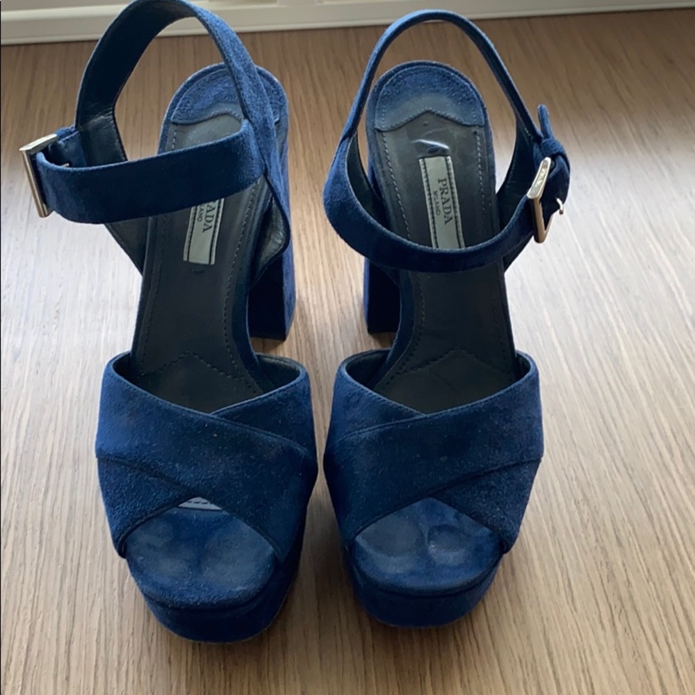 Prada blue suede platform sandals.